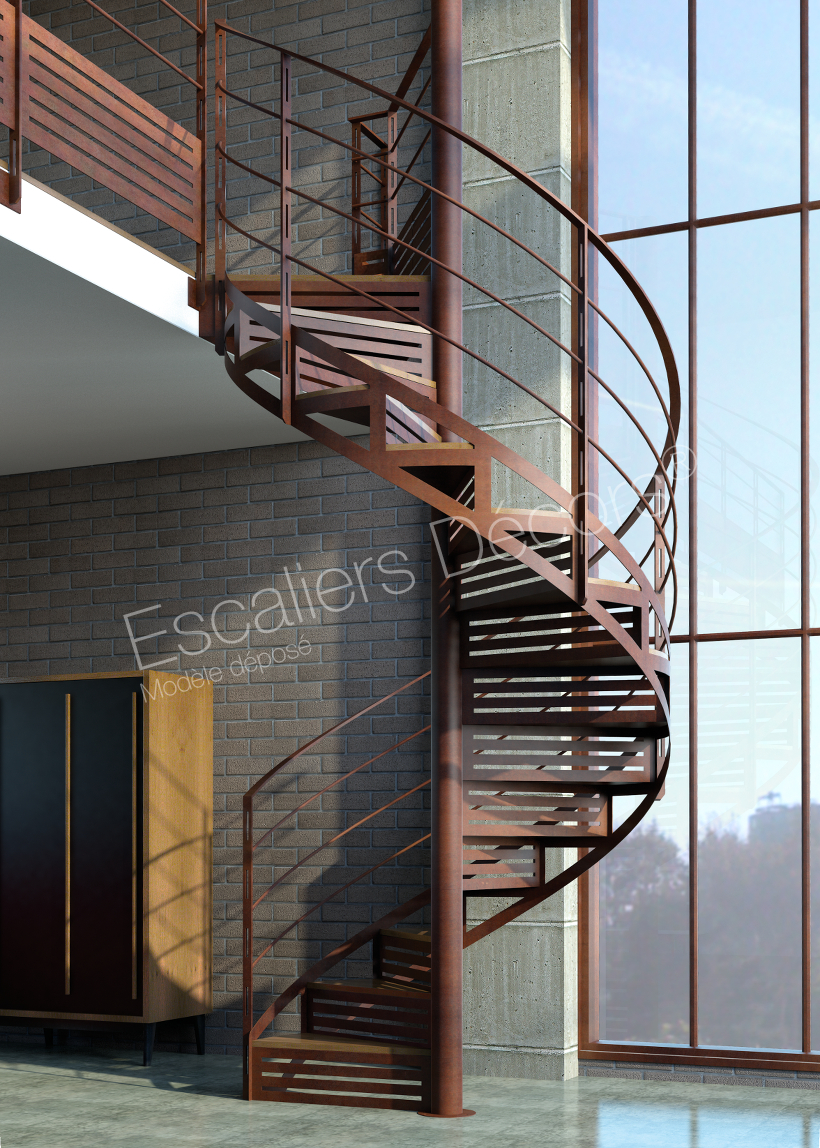 Photo DH114 - SPIR'DÉCO® Graphique. Escalier d'intérieur métallique en colimaçon pour une décoration industrielle et contemporaine.